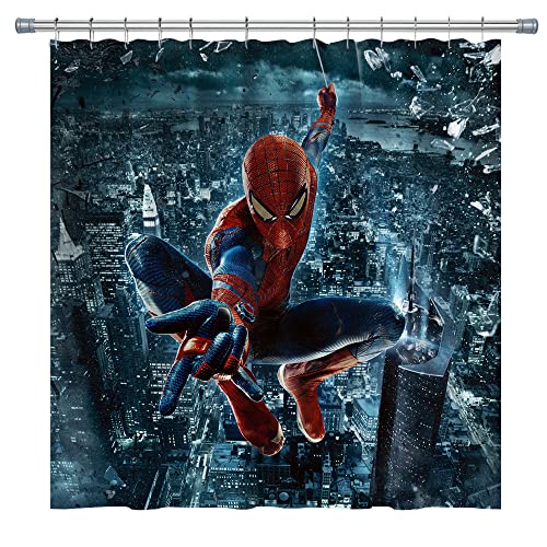 Jiawo Kids Superhero Shower Curtain Hero City Kids Bath Curtains Hero Theme Bathroom Shower Curtain Set With Hooks 71X7H Inches (Dark Grey), 71In X 71In #TOP1