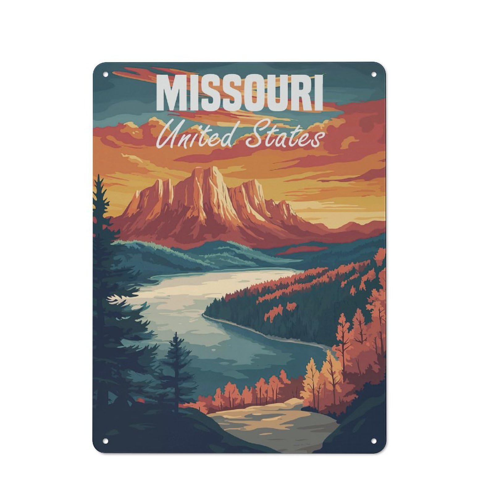 Junmoney Missouri Landscape Tin Wall Plaque 40X30cm With For Guest Room Or Hallway, For Hallway Wall Decor Fans