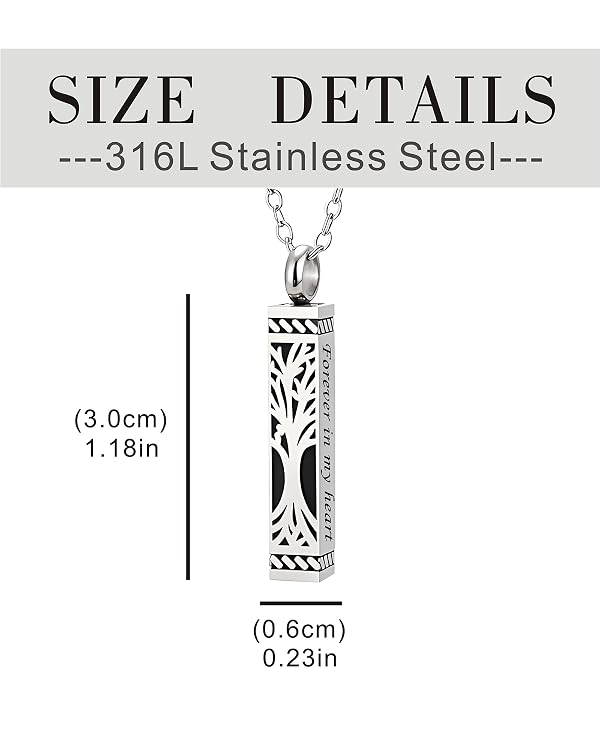GBAFGLC Tree of Life Urn Necklace for Ashes Cylinder Bar Cremation Jewelry Urn Pendant Memorial Necklace Keepsake Jewelry for Women Men - Forever in my heart (Silver Forever) by GBAFGLC - Used condition - Image 5