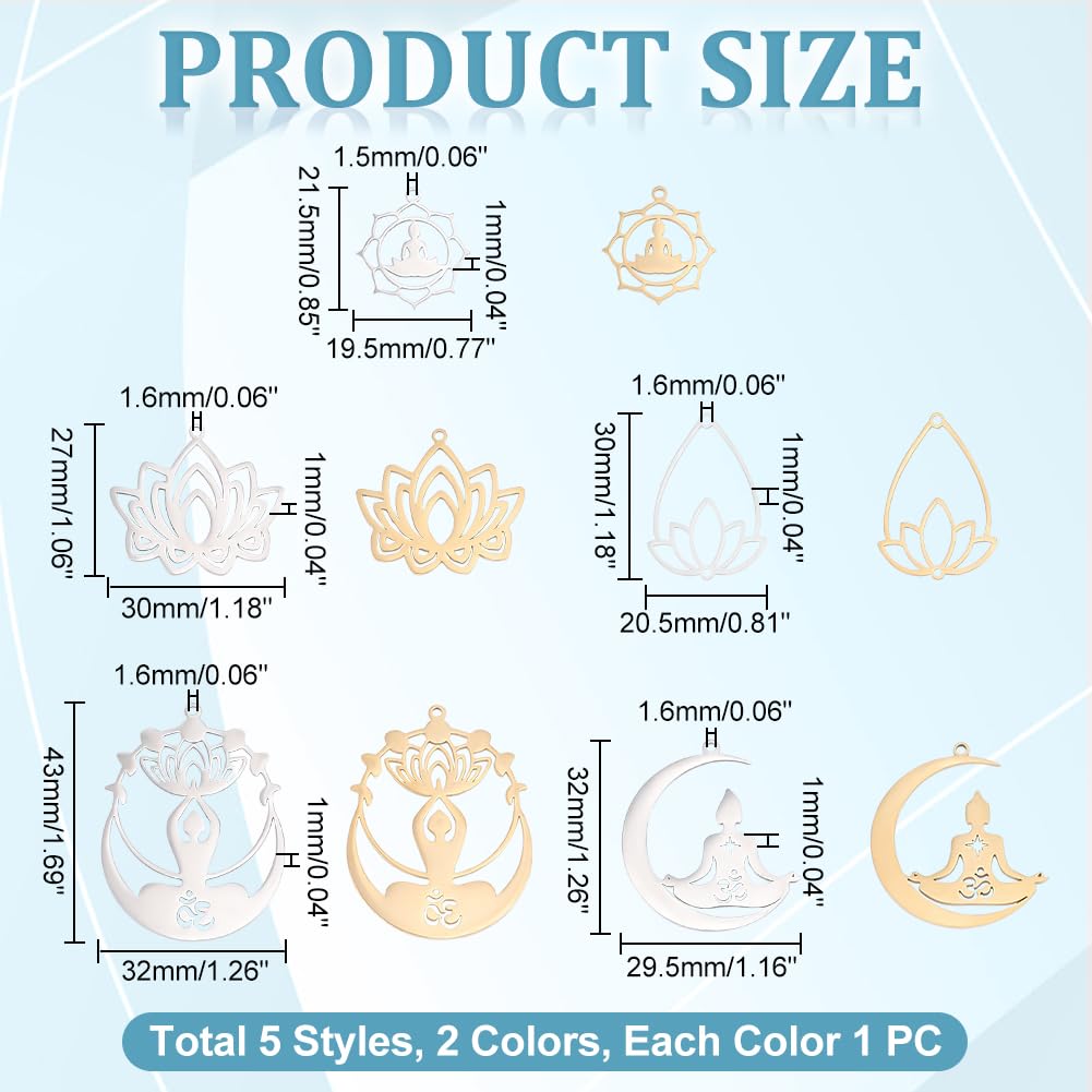 UNICRAFTALE 10 Pendentifs Yoga Acier Inoxydable - Bouddha Lotus Symbole Bouddhiste - Fabrication Bijoux