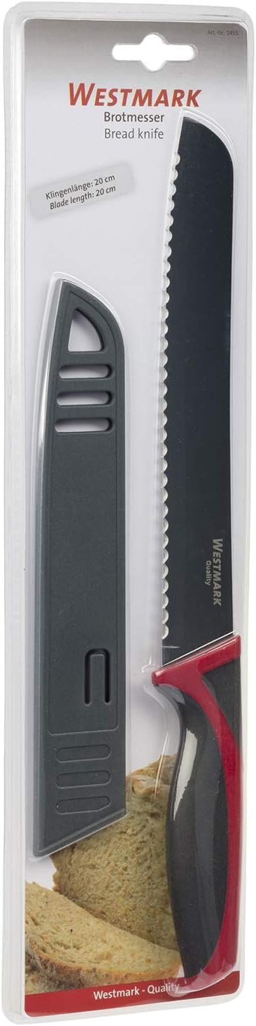 Westmark Non-Stick Bread Knife with Cover, 7.8-inch (Red/Black)