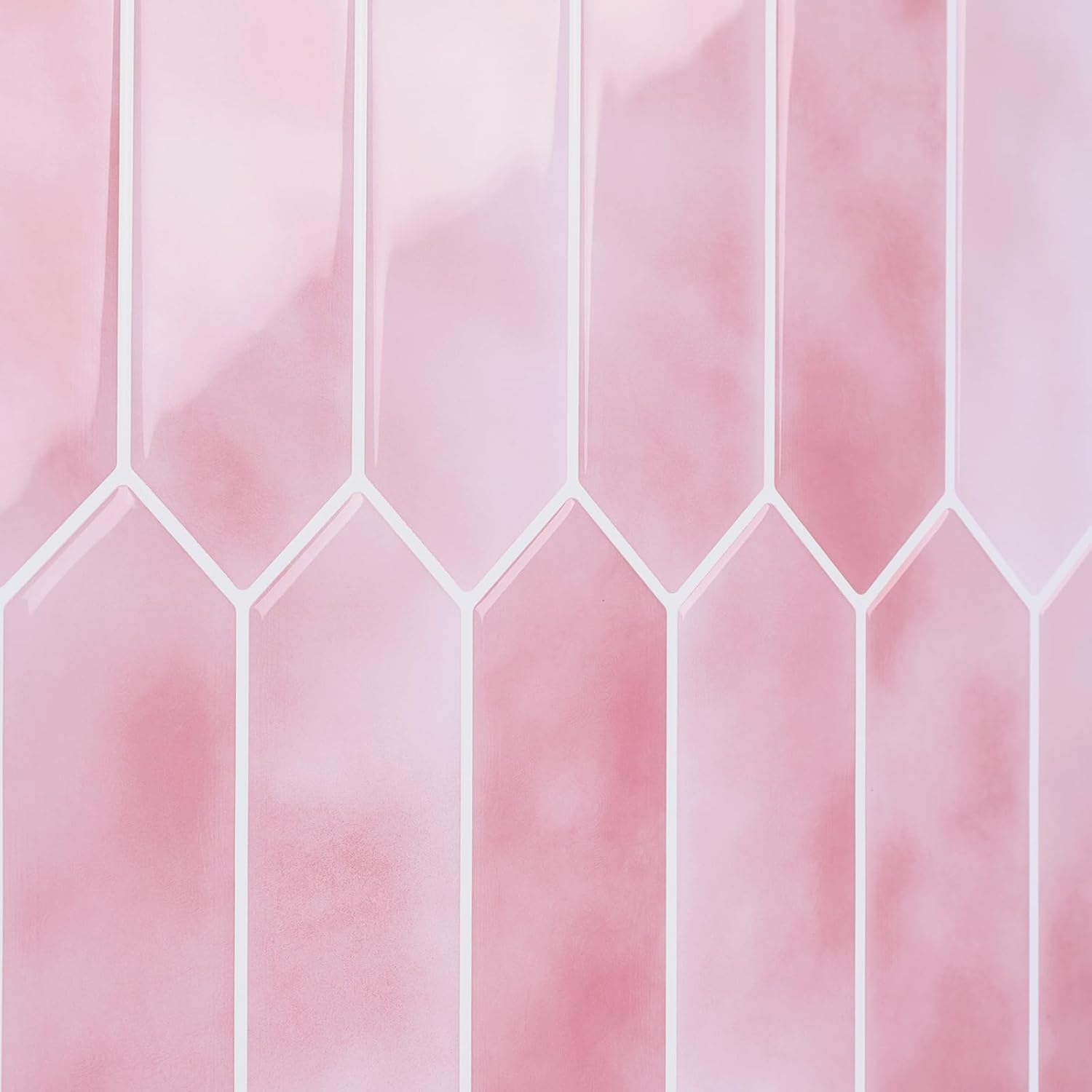 VaryStyle Long Hexagon Peel and Stick Backsplash Stick on Tiles for Kitchen Backsplash Gradient Pink Mosaic Wall Tiles Renter Friendly Removable Back Splashes for Renters Bathroom 12"x12" 6-Sheet
