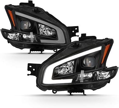 ACANII - For 2009-2014 Nissan Maxima Black UPGRADE LED Tube Style Projector Headlights Headlamps Driver+Passenger Side
