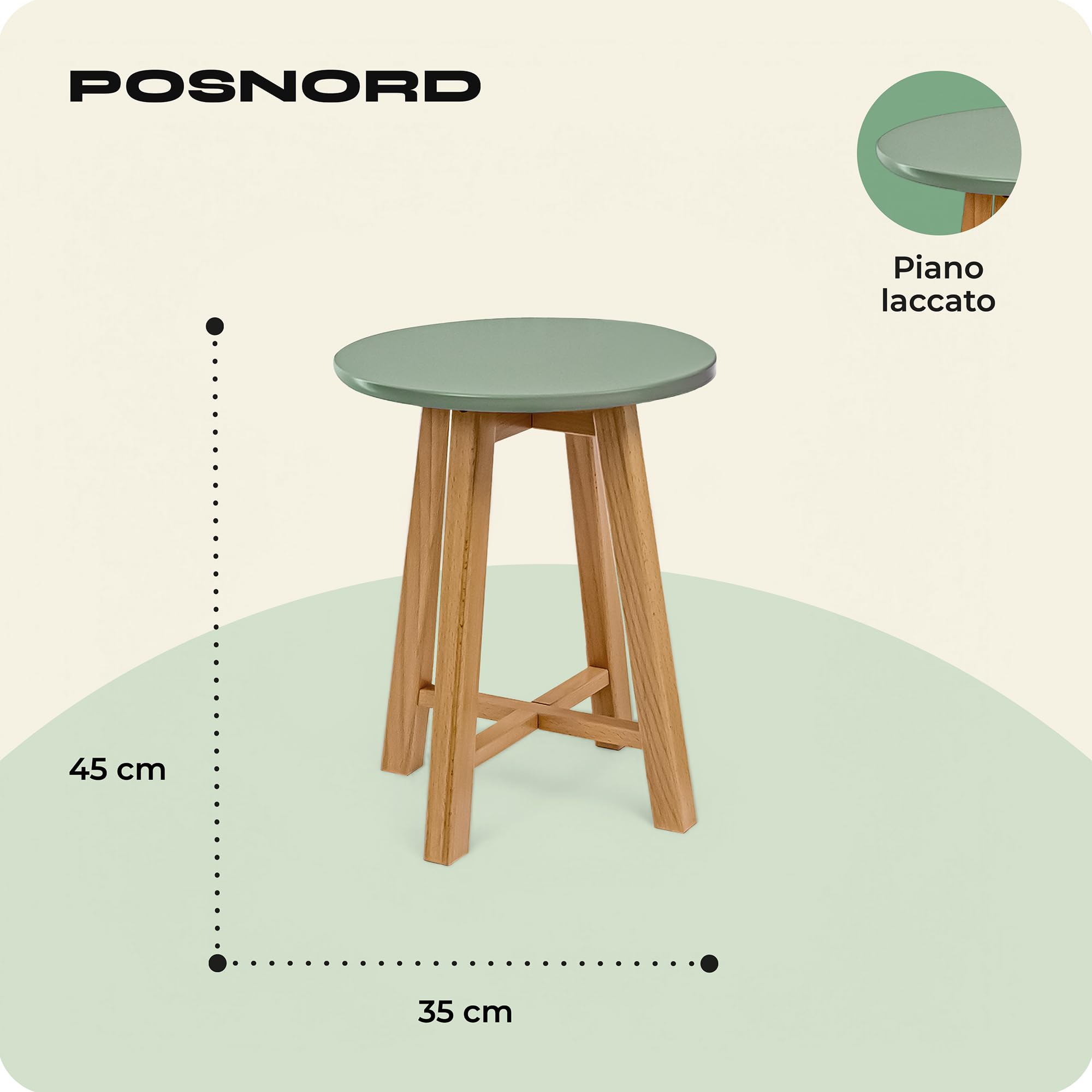 Tavolino da Salotto Rotondo Ø 35 cm, Tavolino da Caffè Moderno con Gambe in Legno di Faggio, Tavolo Basso Salvaspazio per Soggiorno, Camera e Ufficio, Coffee Table Verde Oliva