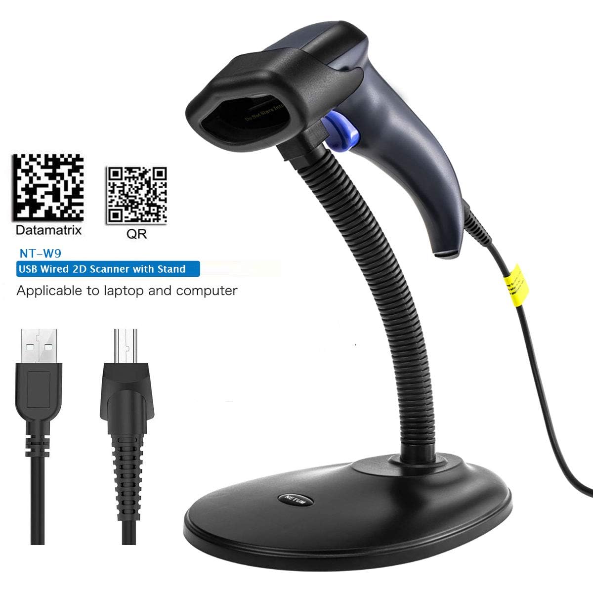 NETUM Lettore per codici a barre con supporto - 2D, QR, PDF417, lettore automatico e omnidirezionale, con cavo USB NT-W9
