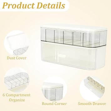 Cable Organizer with 10 Wire Ties, IEMIEBSHA White Cord Holder with 6 Compartments and Drawer, Plastic Electronic Cord Storage Box for Power Cord, Charging Plug, Cosmetics, Jewelry