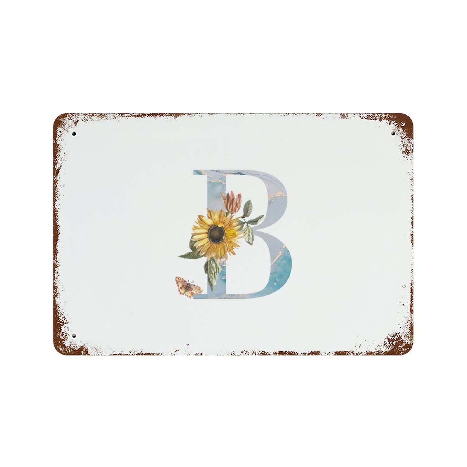 Affiches en métal pour bar et pub avec lettre monogramme florale jaune décorative 30x45cm