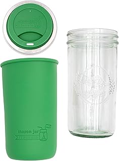Mason Jar Lifestyle Wide Mouth 24oz Pint & Half Mason Jar Water Bottle Travel Tumbler with Silicone Sleeve & Drinking Lid (Leaf Green)