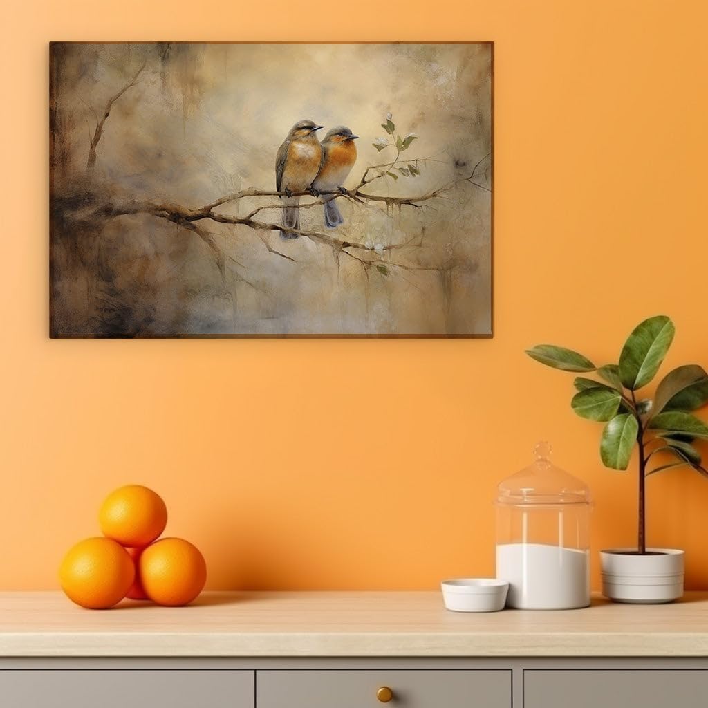 Canvas for Living room. Perched in Harmony: Serene Birds on an Abstract Tree Branch, 27 x 18 inch Canvas Wall Art - Contemporary Masterpieces - Modern Home Decor - 69x46 cm (27x18 inch)