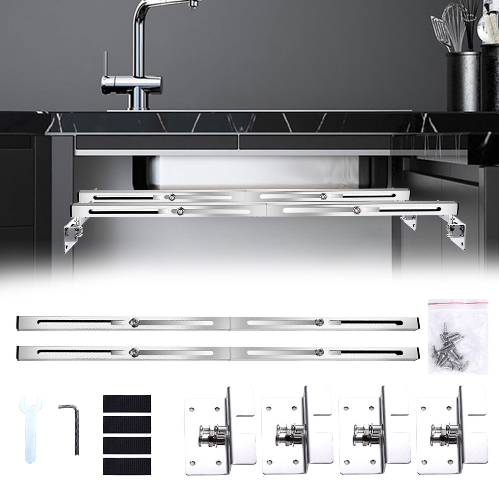 2 Stück Unterbau Spültischhalterungen, 71-100cm Verstellbarer Edelstahl Installation Kit, Undermount Küche Waschbecken Halter für Heavy Duty Undermount Küche Badezimmer Waschbecken