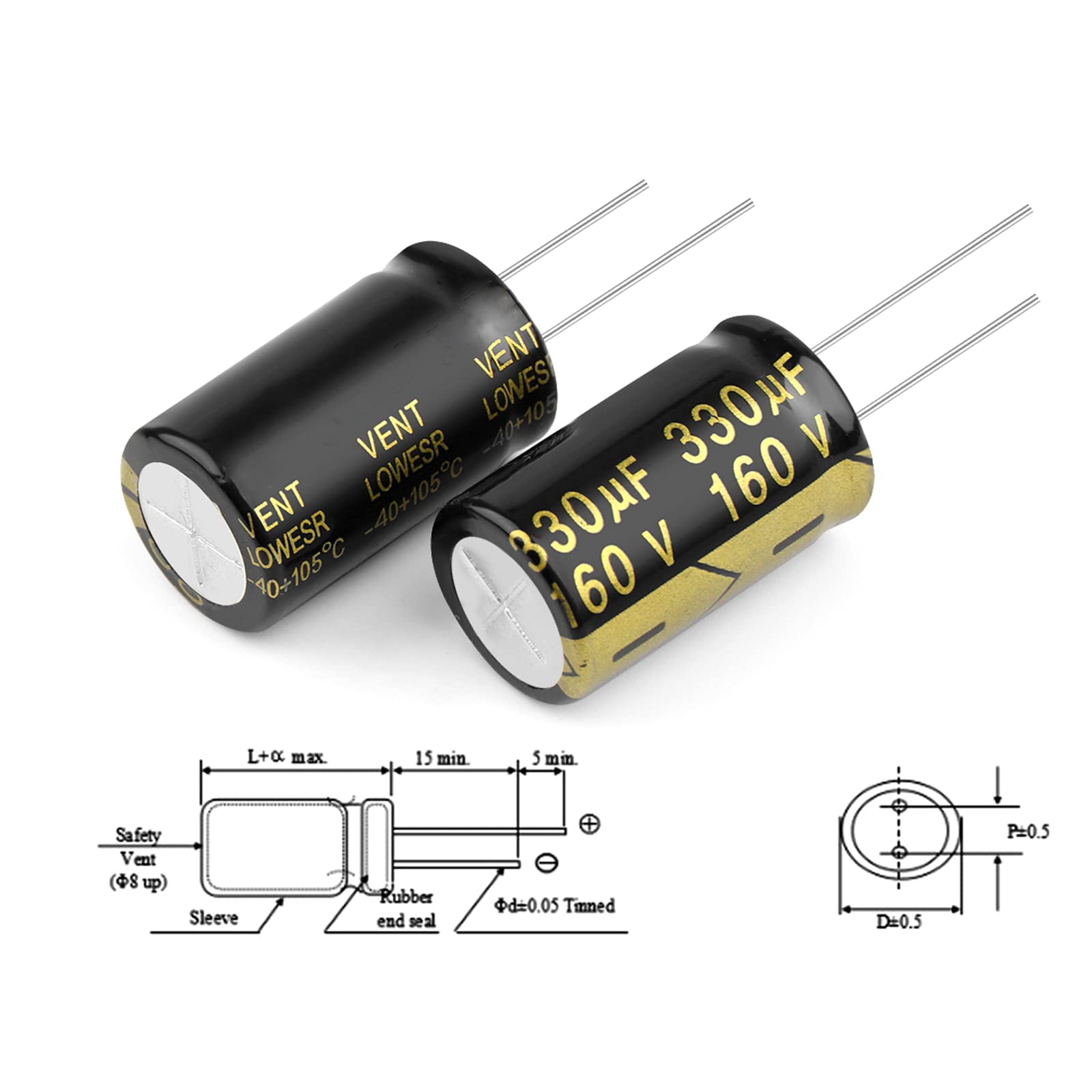 EFARMA Elektrolytkondensatoren, 10 Stück 160 V 330 uF Aluminium-Elektrolytkondensator mit geringem Widerstand, Größe 18 x 30 mm