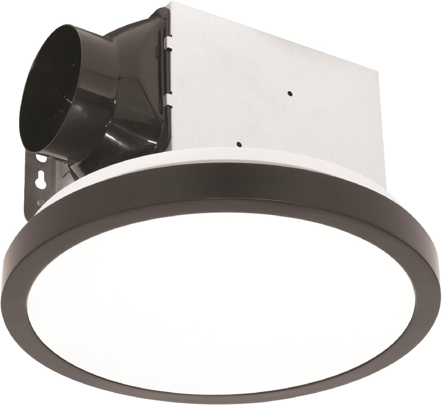 Homewerks 7105-09-MB Bathroom Fan with Light 90-CFM 1.5 Sones Round Ventilation Fan with Dimmable LED Light and Magnetic Trim Ring, Matte Black