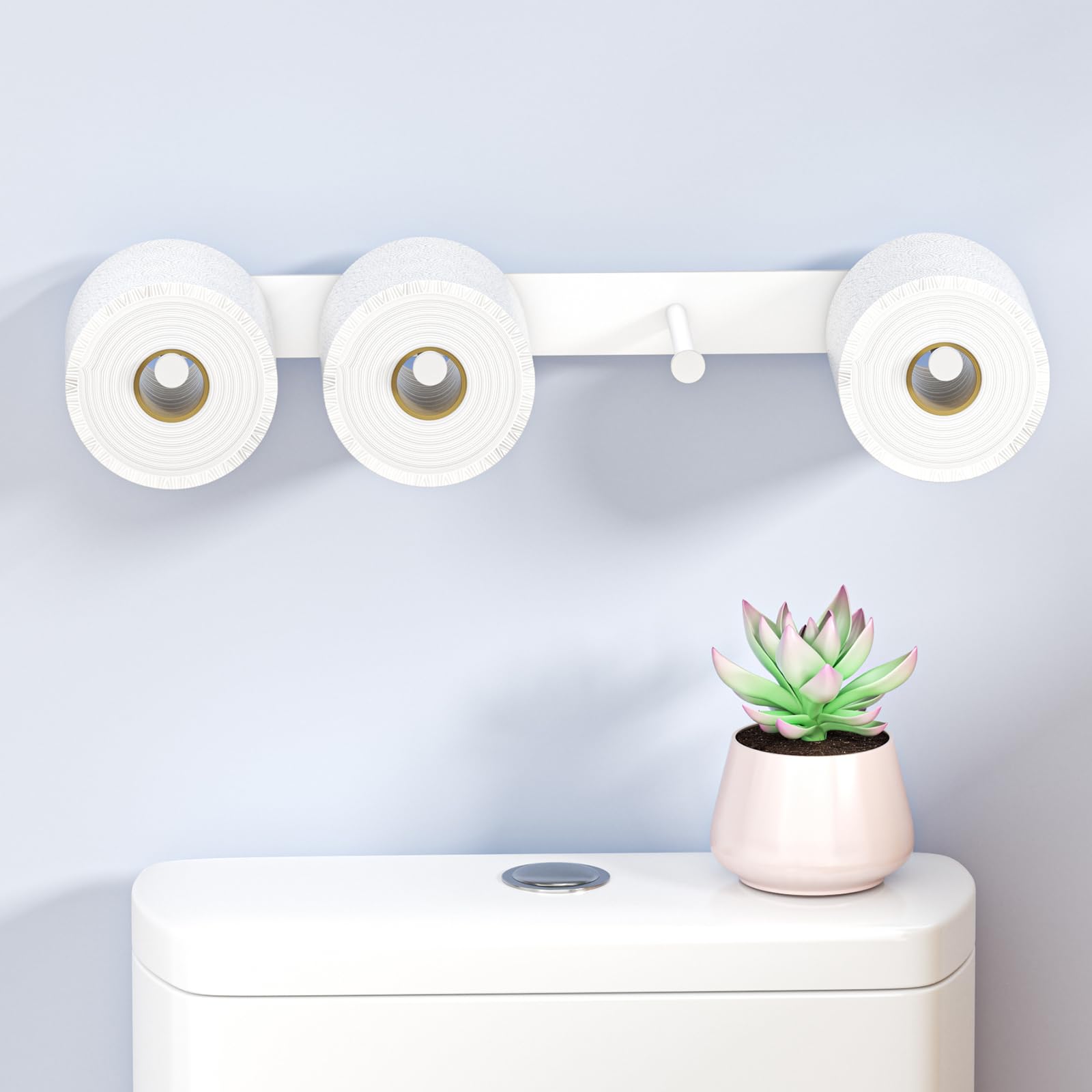 Toilet Paper Holder Wall Mount, Extra Toilet Paper Storage Metal, Modern Toilet Paper Organizer for 10 Rolls, Adhesive Toilet Paper Stand for Bathroom Kitchen Washroom (White)
