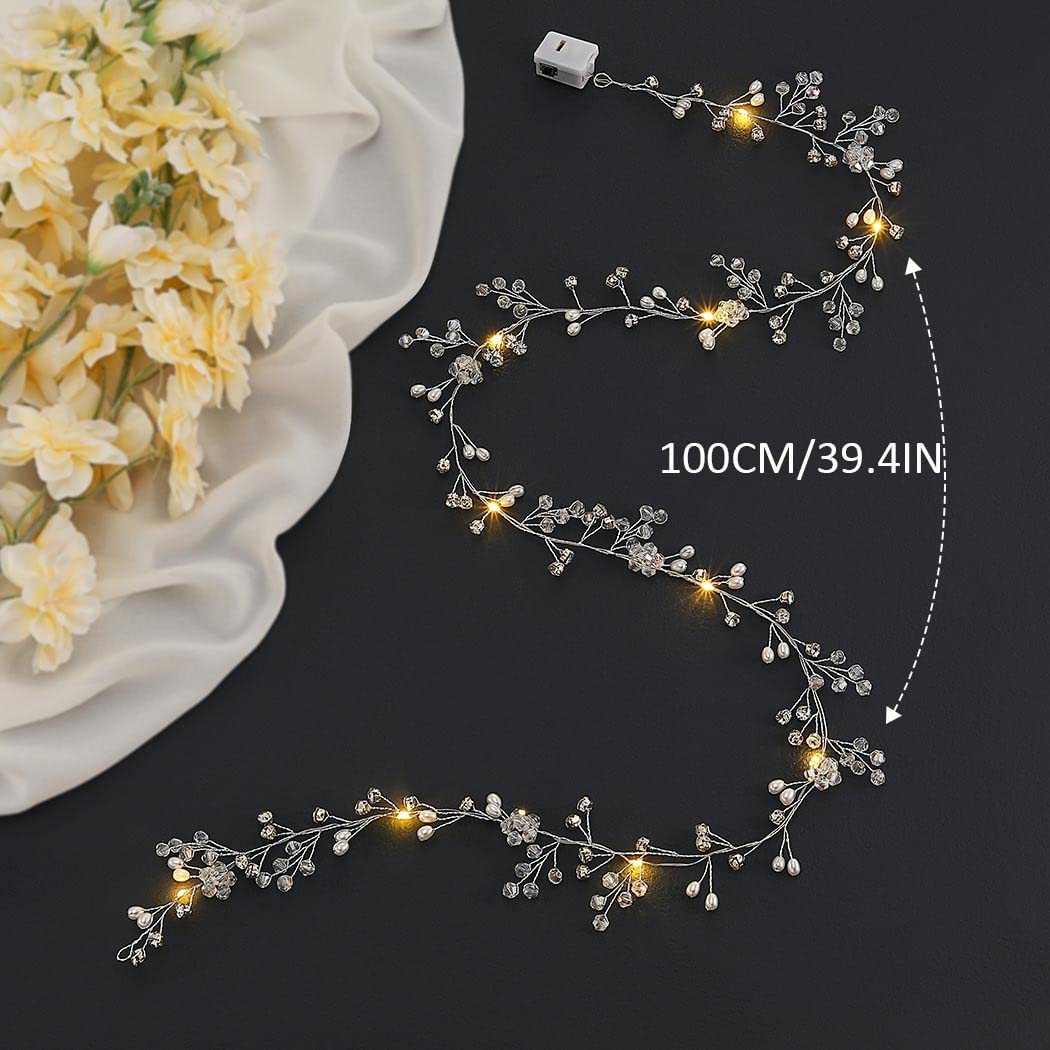 Amazon.com : Yean Led Bride Wedding Hair Vine Long Light Up  display picture 2