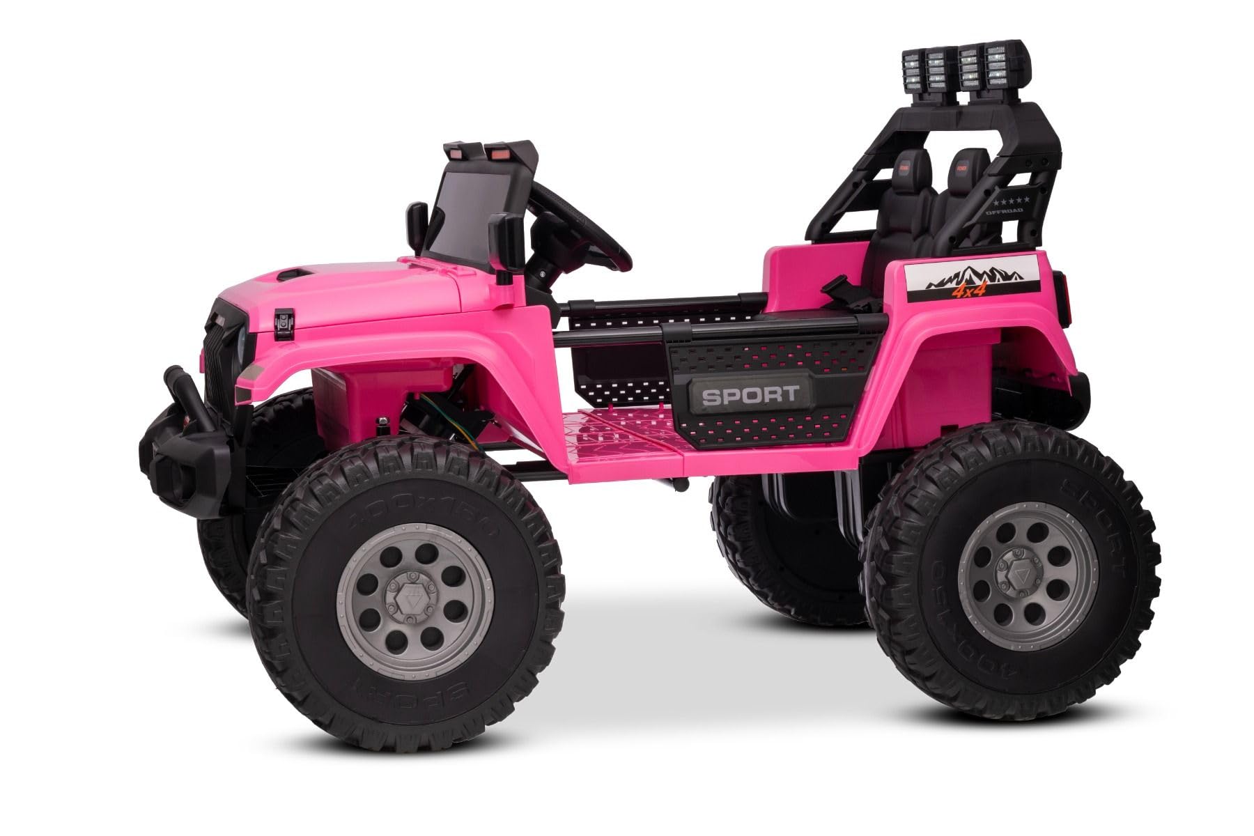 Beneo Motors OFFRIDE 4x4² 2-osobowy samochód elektryczny, 12 V, różowy, odtwarzacz MP3 z wejściem USB/AUX, napęd na wszystkie koła 4 x 4, bateria litowa, pilot zdalnego sterowania, oświetlenie LED
