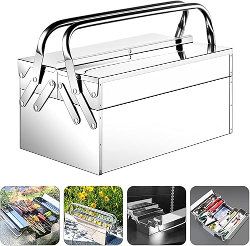 Miniatura 2 de DOITOOL Caja de herramientas, caja de herramientas plegable portátil, maletas de almacenamiento de herramientas de acero inoxidable, cajas