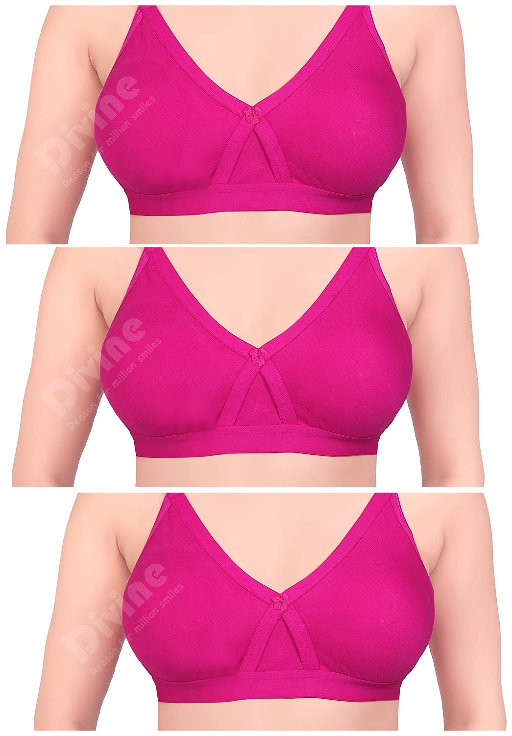 D DIVINE Reason for million smilesWomen's Combed Cotton Non-Padded Wire-Free Cross Belt Bra Full Coverage Broad Shoulder Straps Combo Pack of 3