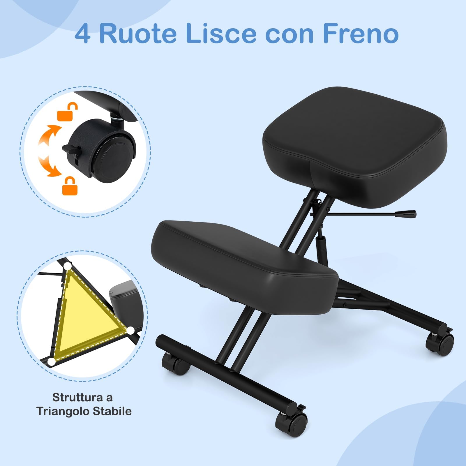 GIANTEX Silla de Rodillas Ergonómica para Corrección Postural, Taburete Acolchado con Altura Ajustable y 4 Ruedas Bloqueables, Silla de Escritorio para Oficina, Estudio