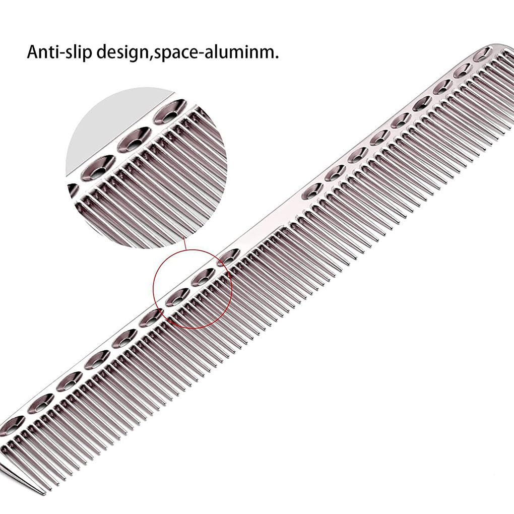5er-Set, 4er-Pack/Los, ergonomischer Griff für bequemeres Kämmen, bequemer zu halten, Metall-Haarschneidekamm, helles Silber