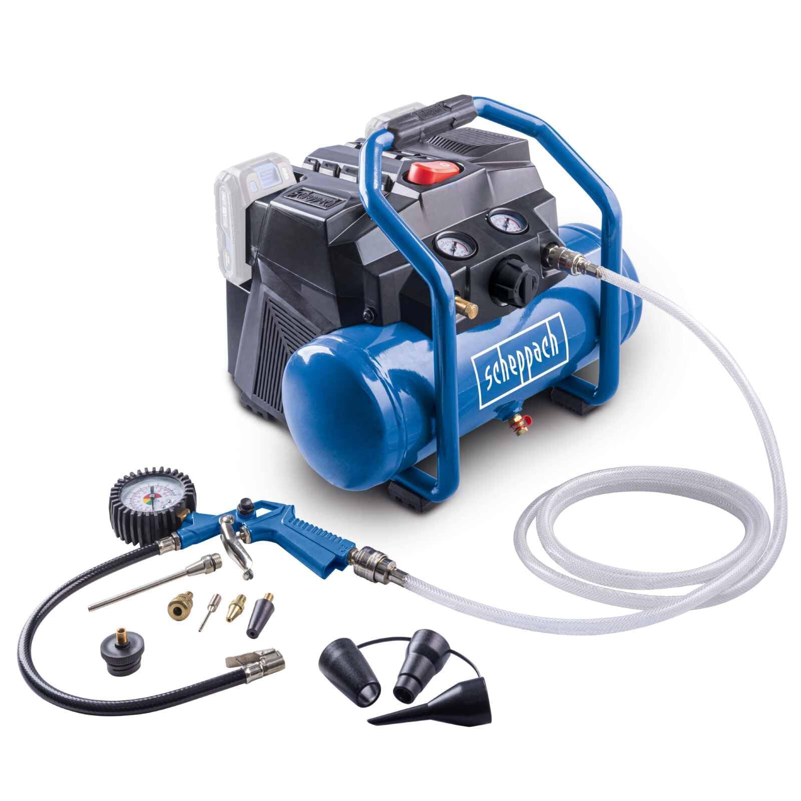 Scheppach C-ACT160/6-X Cordless Air Compressor, 40V, 6L Tank, 8 Bar, Oil-Free, Pump & Accessory Set, Bare Tool