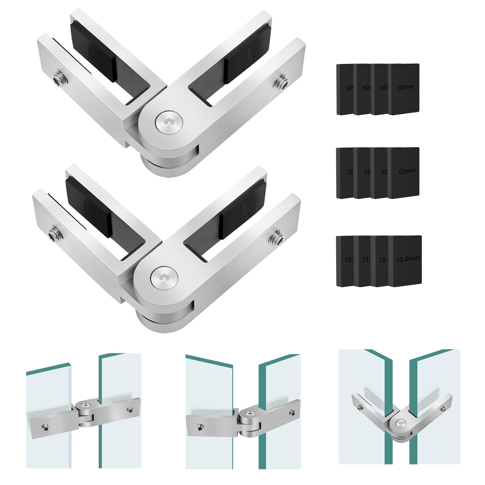 Lot de 2 colliers de serrage réglables de 90 à 270 degrés en acier inoxydable 304 finition satinée pour verre de clôture, balustrade, balcon