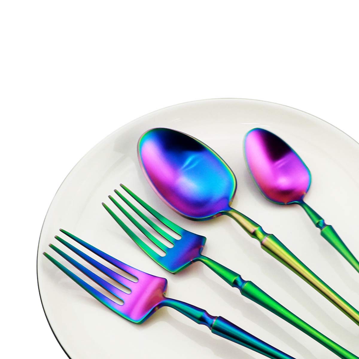 Amazon | ユニーク&美しい食器セット – 玉虫色の銀食器5点セット | 18