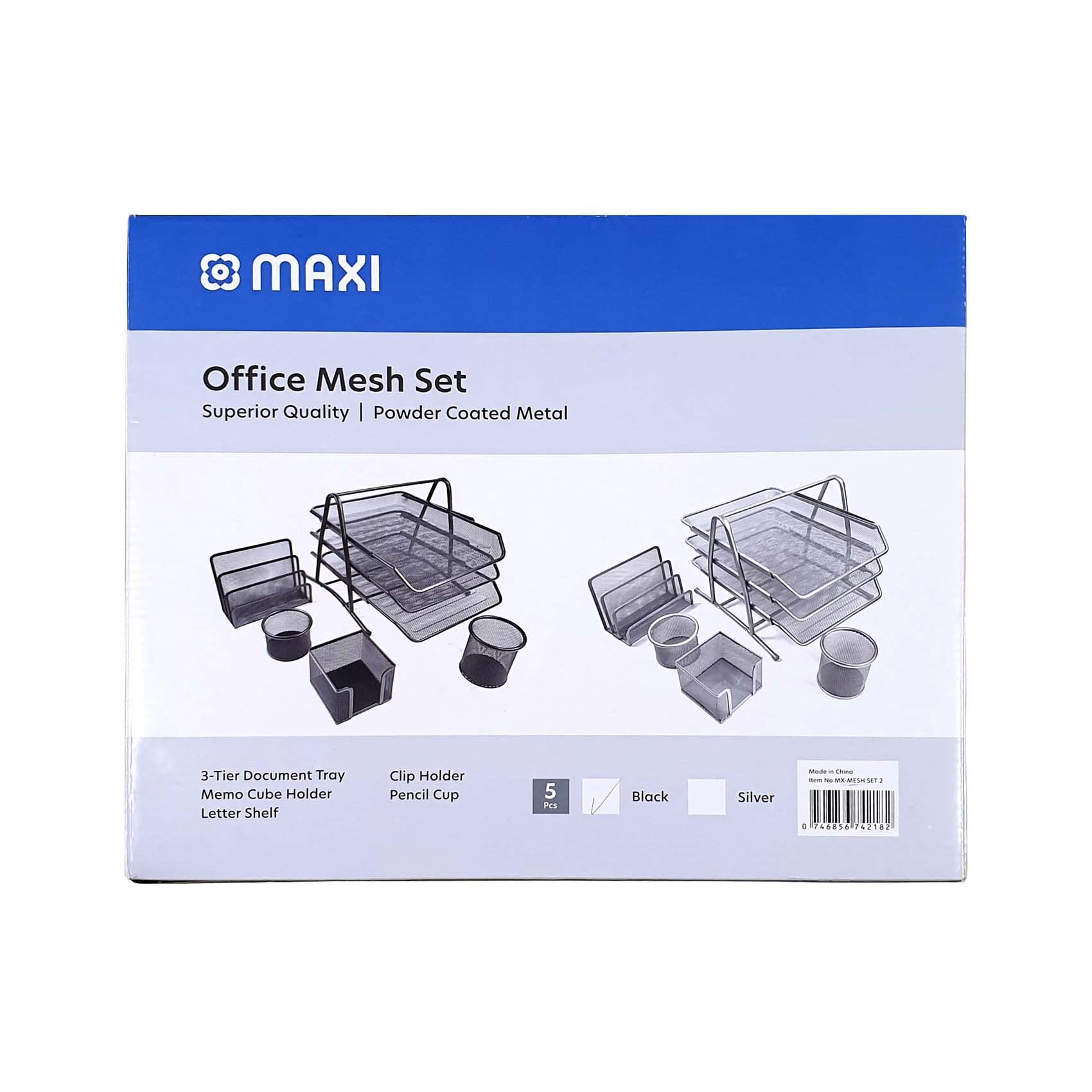 Maxi Metal Mesh Executive Desk Organizer 5Pc Set Black