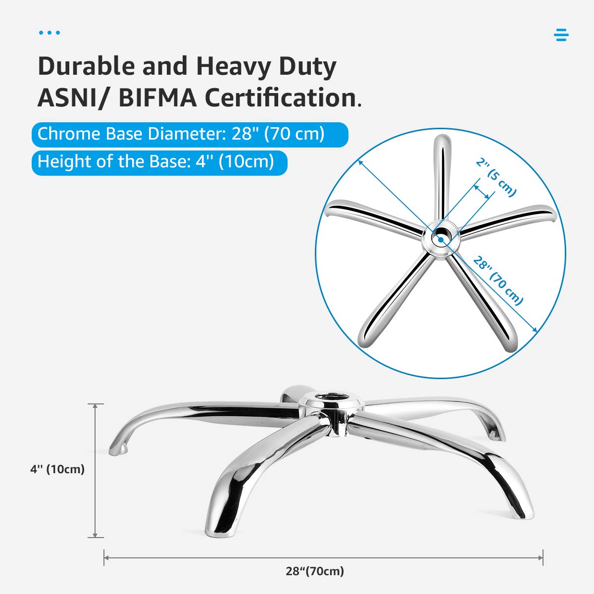 Mastery Mart Base de silla de oficina de repuesto para silla giratoria de oficina/escritorio/silla giratoria con tapa, tapón de cilindro de gas universal y tapones giratorios, 70 cm, resistente, negro