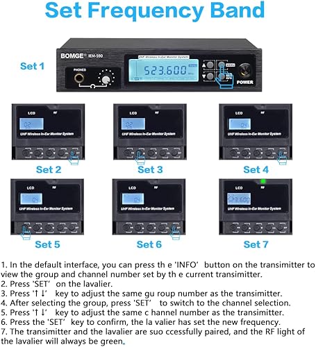 Miniatura 3 de BOMGE IEM-580 UHF Wireless in Ear Stage Monitor System Professional 2 canales, funcionamiento de 160 pies, ideal para escenario, estudio,
