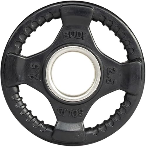 Miniatura 4 de Body-Solid Placa de peso olímpica con revestimiento de goma (1), con agarre antideslizante, perfecta para entrenamiento de fuerza, gimnasio en casa