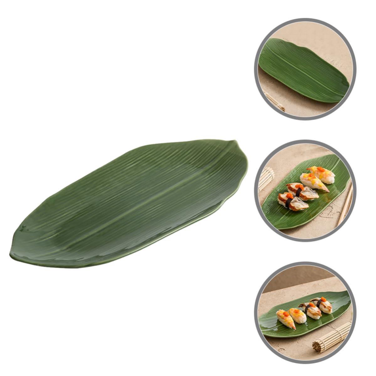 Assiette à Sushi Facile à Nettoyer Forme Feuille Naturelle en Céramique Verte 37cm pour Service Alimentaire Restaurants et Hôtels