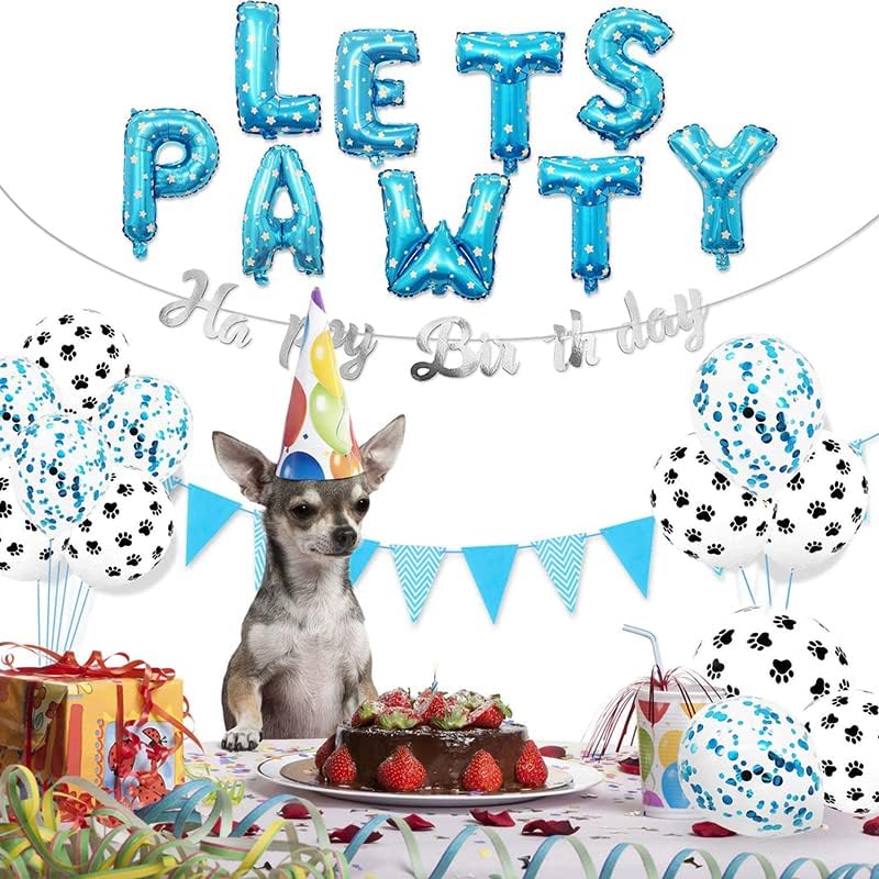 Miniatura 6 de Suministros para fiesta de cumpleaños de perro y gato, globos con estampado de patas de perro, globo de lentejuelas, globos de papel de aluminio,
