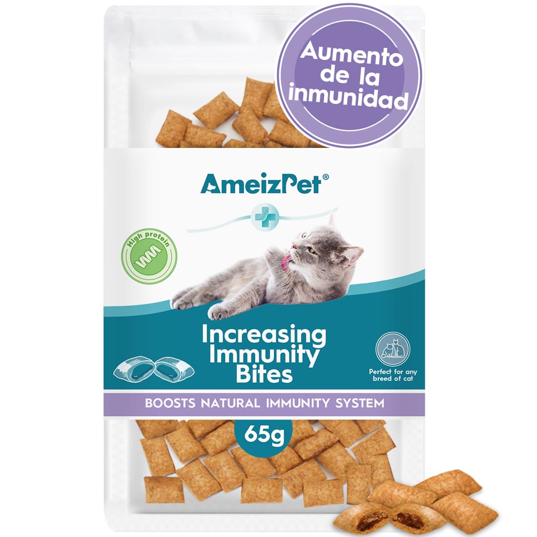 AmeizPet Golosinas Sistema Inmunitario para Gatos - Sistema Inmunitario Alimento Seco para Gatos de Interior, 65 g (2.3 oz)