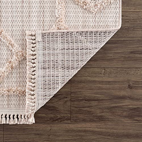 Hauteloom Malilinao Farmhouse Living Room Bedroom Modern Moroccan Trellis Runner Rug - Soft Shaggy High Low Carpet - High Pile - Bohemian, Boho - Gray, Brown, Beige, Cream - 2'7" X 7'3" #TOP5