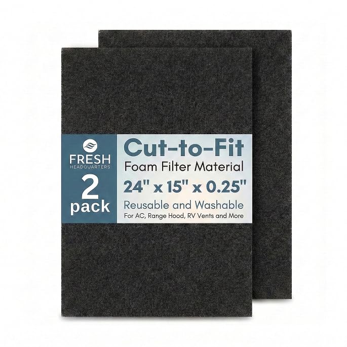 2-Pack Cut to Fit Air Filters – 24'x15'x0.25' Washable & Reusable Foam Filter Material Roll | Cut to Size Replacement for Window Air Conditioner Filter, AC Vent Filters, Furnace, RV, Range Hood & More