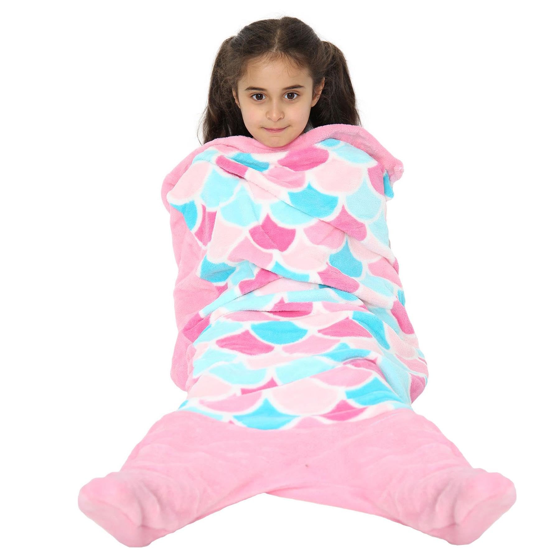 A2Z 4 Kids Girls Mermaid Tail Blanket Soft Fleece Sleeping Blanket Mermaid Pink One Size