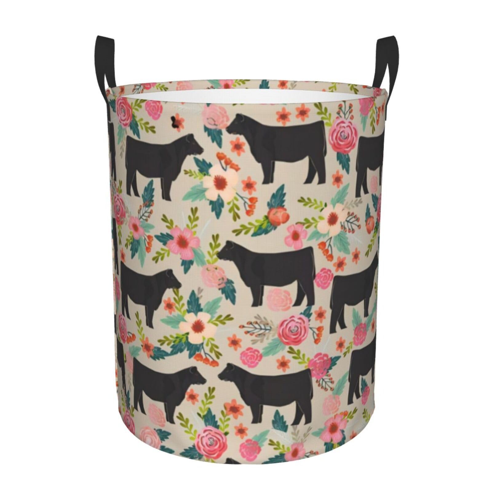 M Circular Hamper Flower cow Print Storage Basket for Home