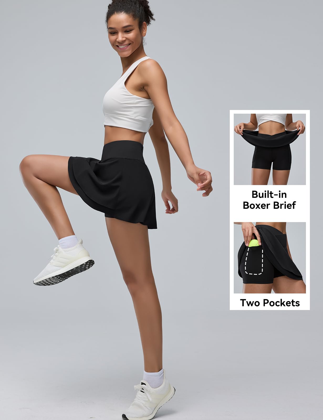 Emlovm Women's Tennis Skirt with Pockets Shorts Clearance Crossover Cute Athletic Skorts High Waisted Golf Skirts for Pickleball Running Workout Black M