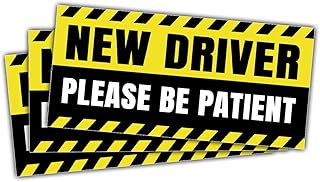 3 Pcs New Driver Please Be Patient Decal Sticker, Student Driver Sticker, Learner Driver Sign for Car, Teen Driver - Funny Vinyl Stickers for Water Bottles Laptop Phone Car Window Helmet 5 Inches