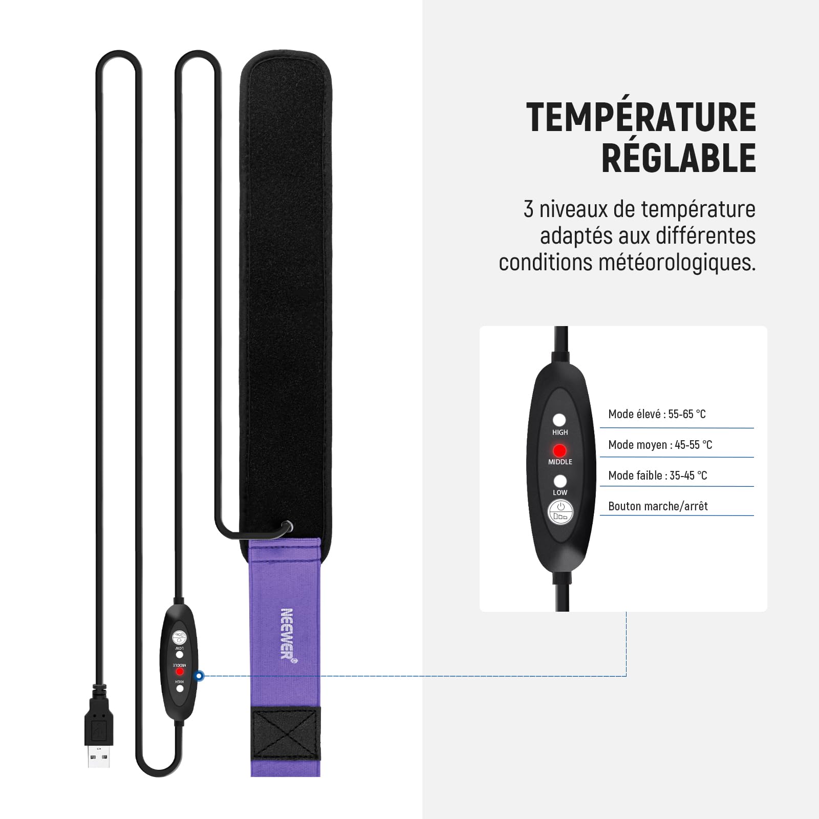 NEEWER 16"/400mm Chauffe-Objectif USB pour Télescope, Bande Chauffante Anti-Buée,3 Niveaux de Température, Empêche Condensation de Rosée pour DSLR Caméra sans Miroir Jumelles Astrophotographie, HW-29B