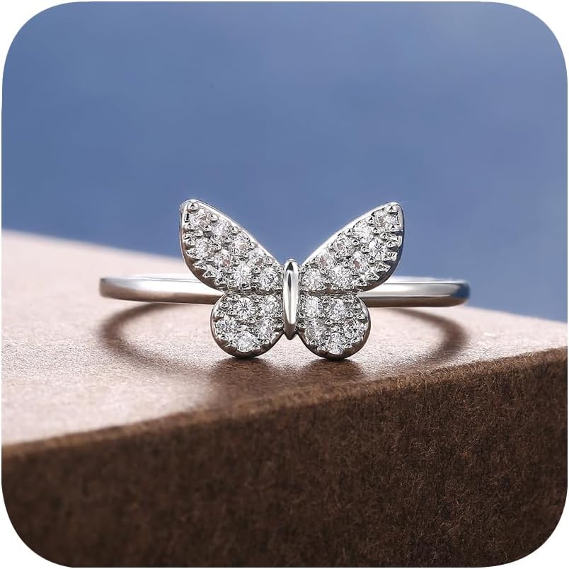 925 Silver Plated Dainty Butterfly CZ Ring for Women Fashion Jewelry Fashion Shiny Cubic Zirconia Promise Rings Classic Eternity Engagement Wedding Band Ring for Women's #9