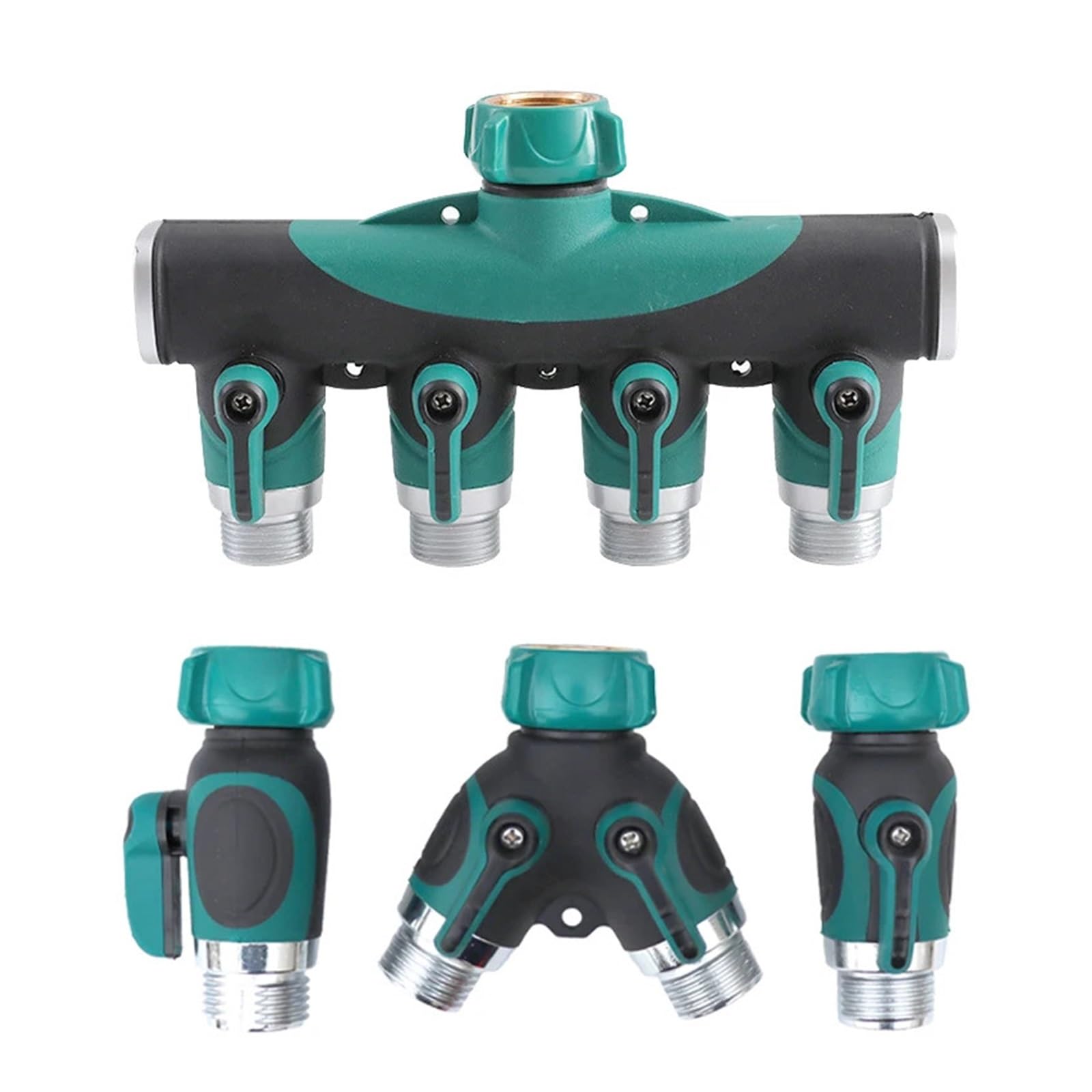 Grifo resistente del divisor de la manguera jardín 1-2-4 vías, adaptador al aire libre compatible con el agua, espita(4 Way USA)