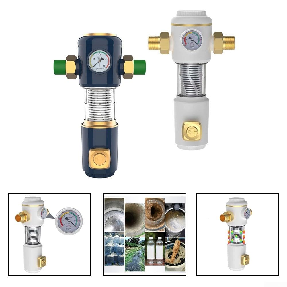 Filtro de retrolavado de agua con 304 tamiz de 40 finuras y rotación doble de 360° para instalaciones de agua domésticas para eliminar sedimentos y cal en blanco o negro (20/25PPR blanco)