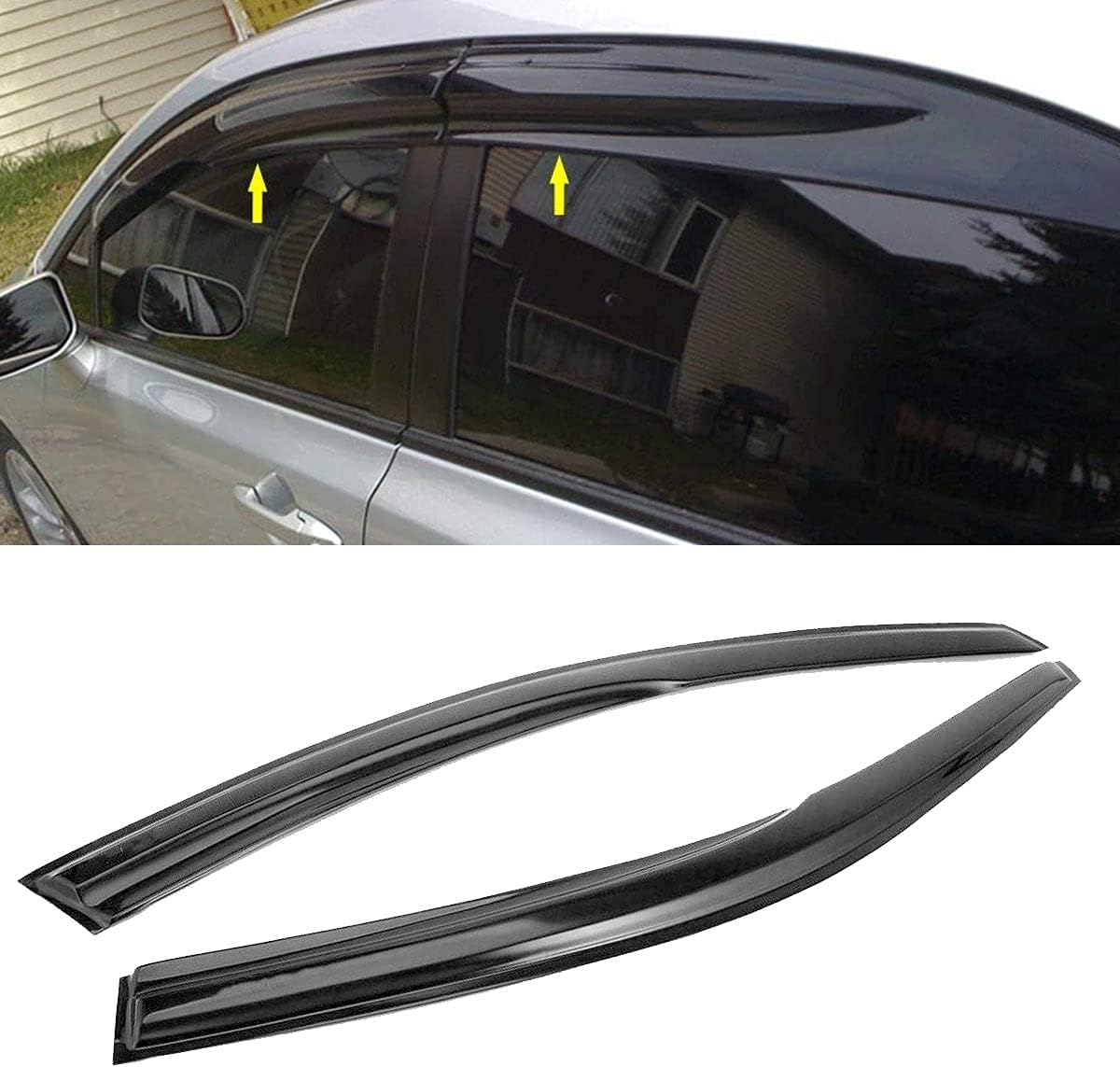 Tape-on Ventvisor Side Window Deflector Window Visor Compatible with 2008-2012 Honda Accord Vent Rain Deflector Sun Guard Wind Deflector Dark Black, 4-Piece Set