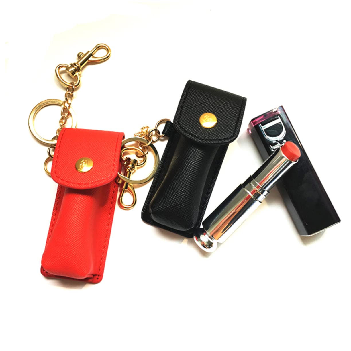 minkissy 6stücke Lippenstift Schlüsselanhänger Tasche Für Lippenbalsam Tragbare Lippenstifthülle Für Frauen Rot Schwarz