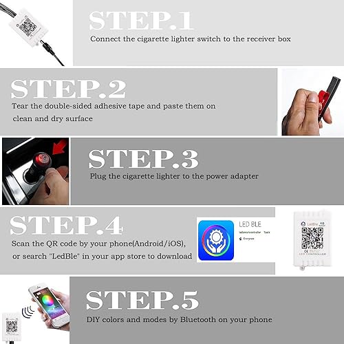 Miniatura 5 de Icbeamer - Tira de luz LED para interiores bajo el asiento con control de teléfono inteligente, color mate, con función activa