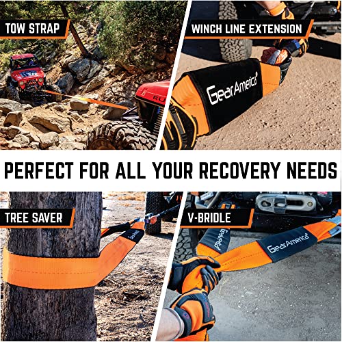 Gearamerica Tree Saver + Tow Strap Bundle – 3" X 8' And 3" X 20' – Certified 35,000 Lbs (17.5 Us Tons) – Off Road Towing And Recovery – Extreme Weather Resistance, Heavy Duty, Triple Reinforced Loops #TOP3