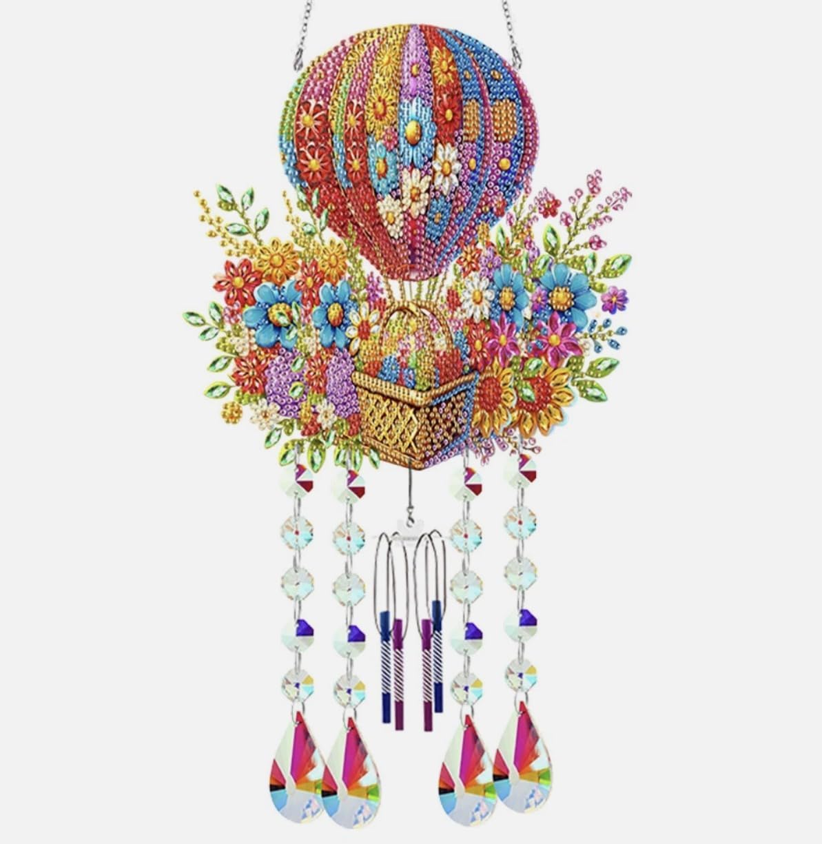 Syntego 5D DIY Acrylic Diamond Painting Kit - Colorful Hot Air Balloon Windchime Hanging Art, 57cm x 19cm - Includes Diamonds, Pen, Tray - Perfect Acrylic Diamond Art Hanging Kit for Adults
