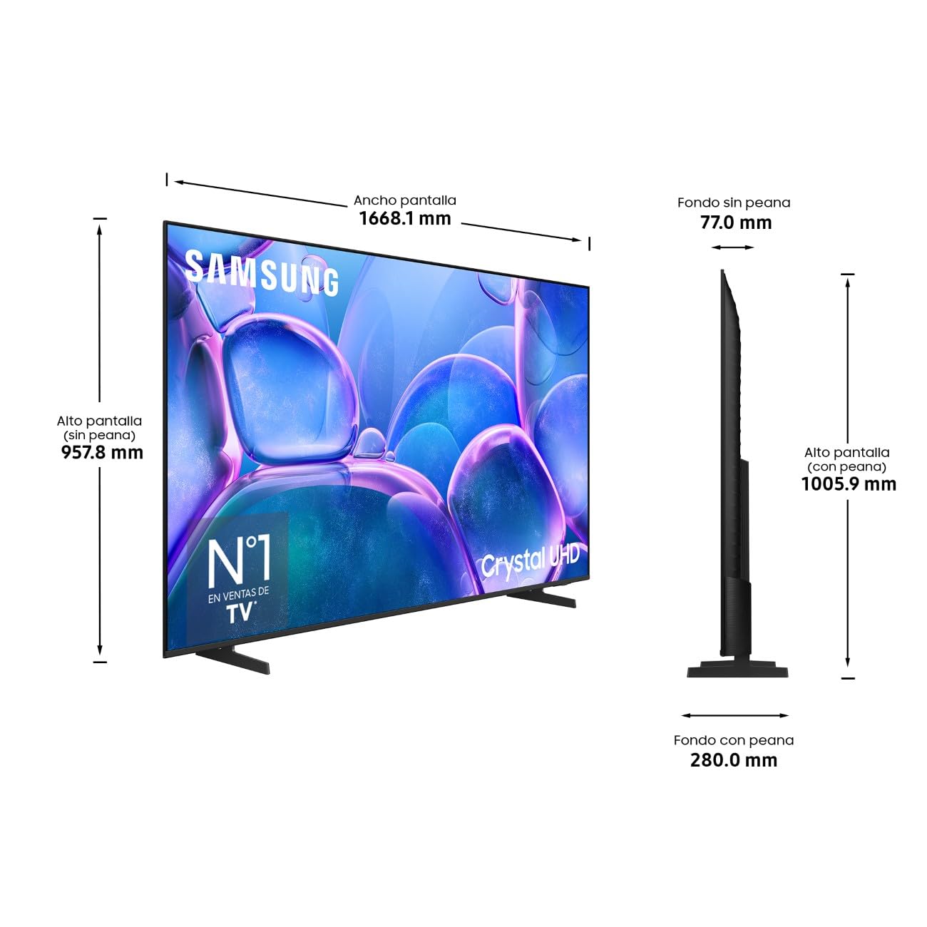 Samsung TV 75 Pulgadas Crystal UHD U7025F 4K Smart TV, Colores increíbles con Crystal Processor 4K, Escucha Todos los Altavoces con Q-Symphony, Datos protegidos Knox Security y Gaming Hub