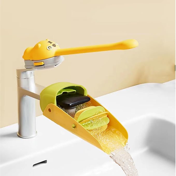 Faucet Handle Extender Set - Tap Handle and Nozzle Extender Childrens Faucet Extender Sink Extender Faucet Animals Extender Kids Hand Wash Helper for Bathroom Sink(2 PCS-Yellow Green)